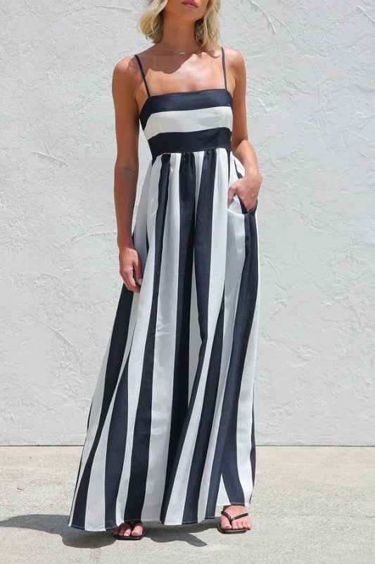 White & Navy Striped Maxi