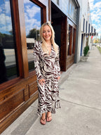 Zebra Print Deep V-neck Maxi Dress