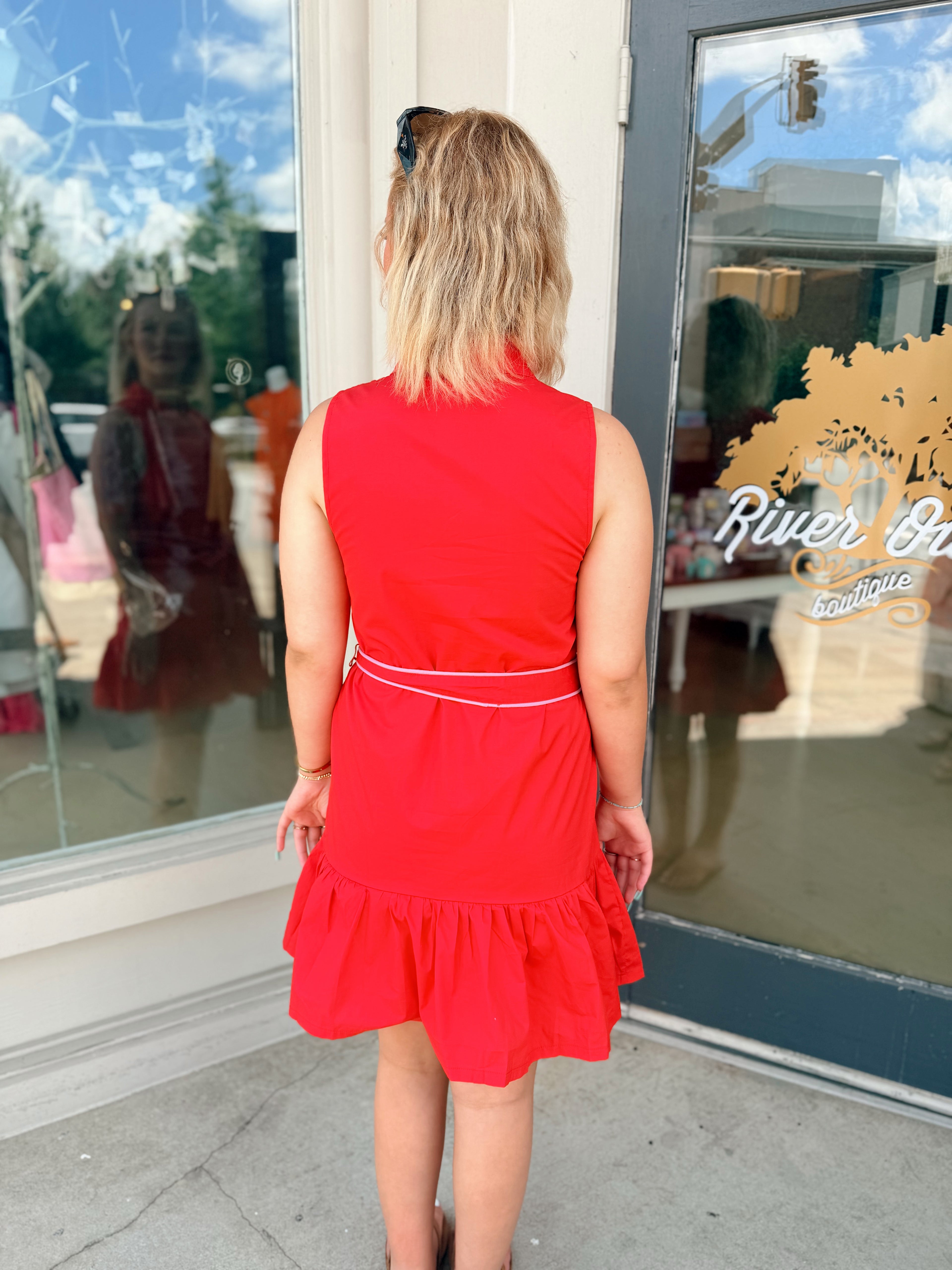 Flora Embroidery Collared Sleeveless Mini Dress