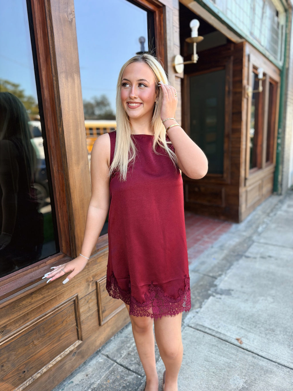 Merlot Silk Lace Trim Dress Dress