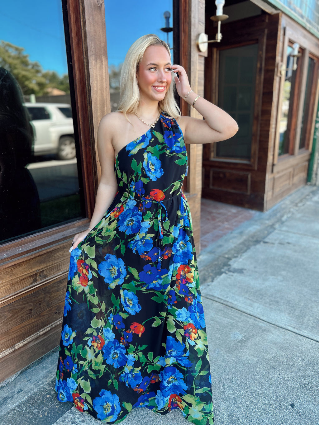 One Shoulder Floral Maxi