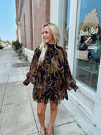 Black/Brown Floral High Neck Dress