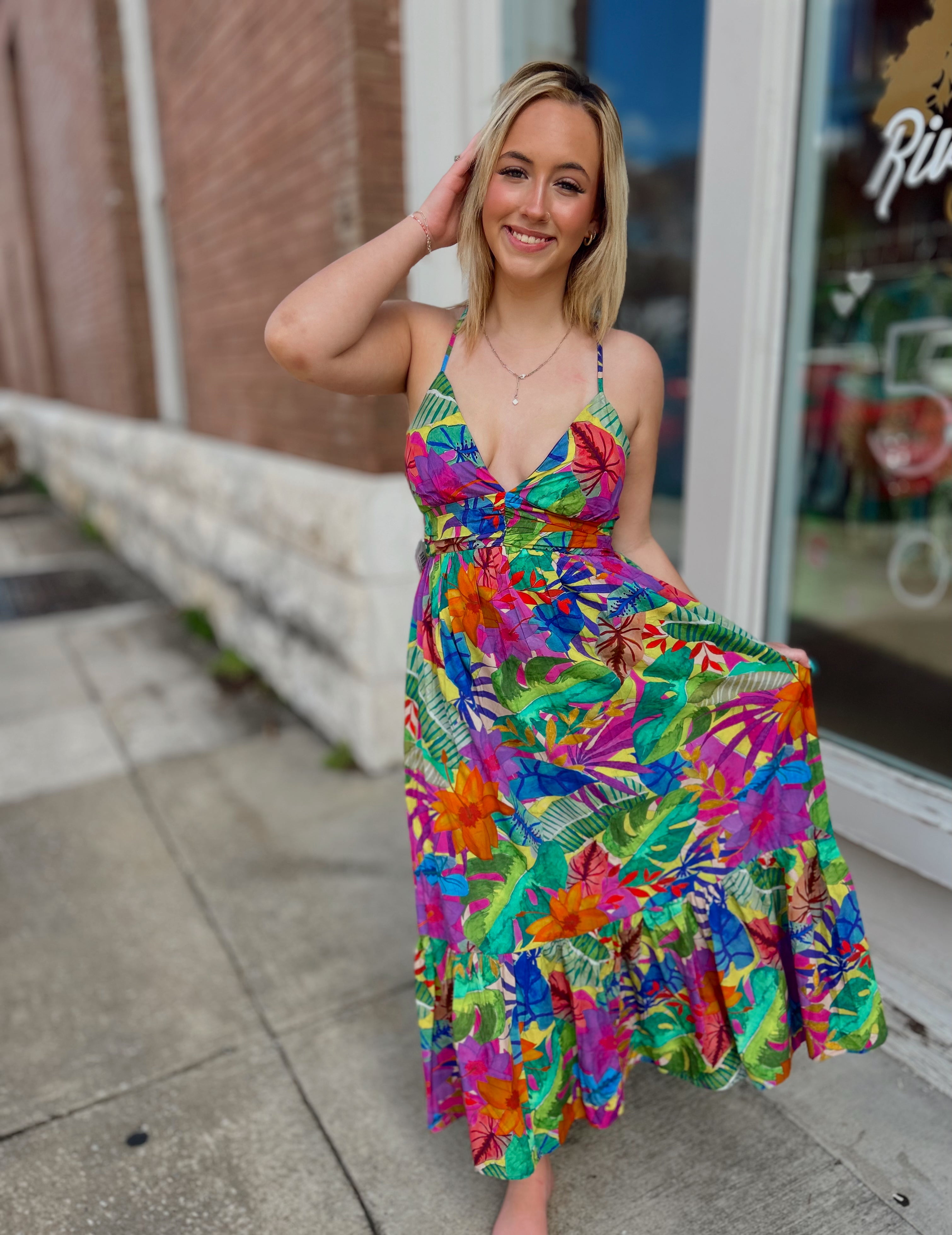 Summer Resort Botanic Maxi Dress