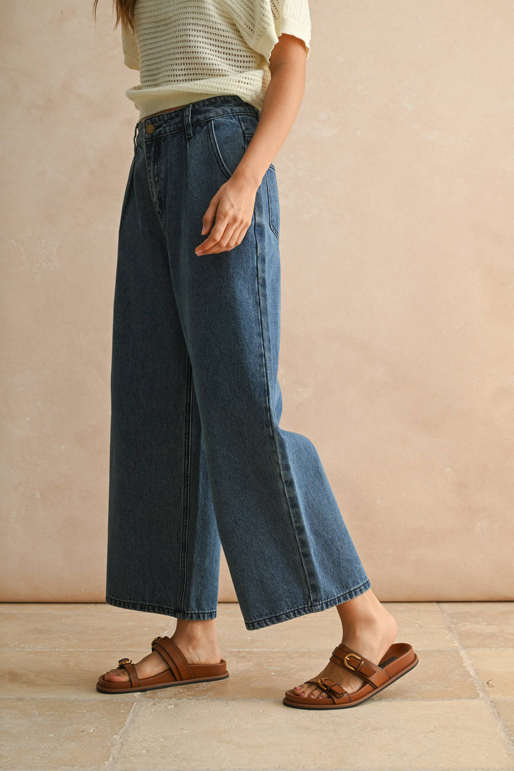 MINI PLEAT FRONT RELAXED DENIM PANTS