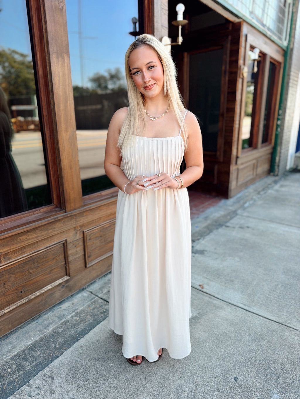 Khaki Pintuck Detail Midi Dress