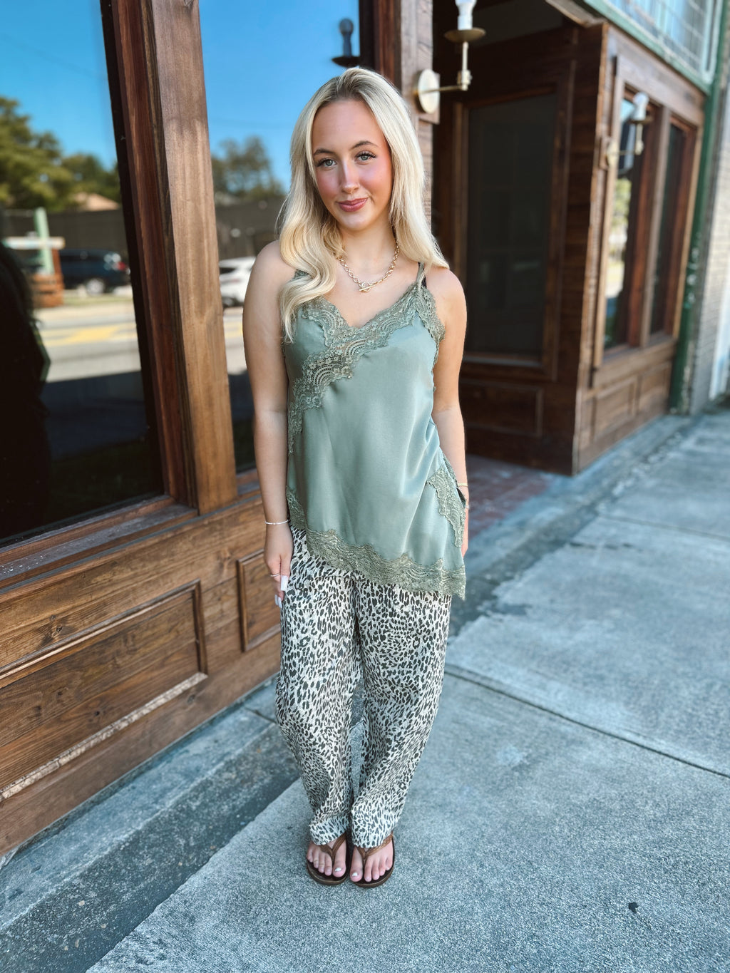 Dusty Olive Asymmetrical Lace Tank