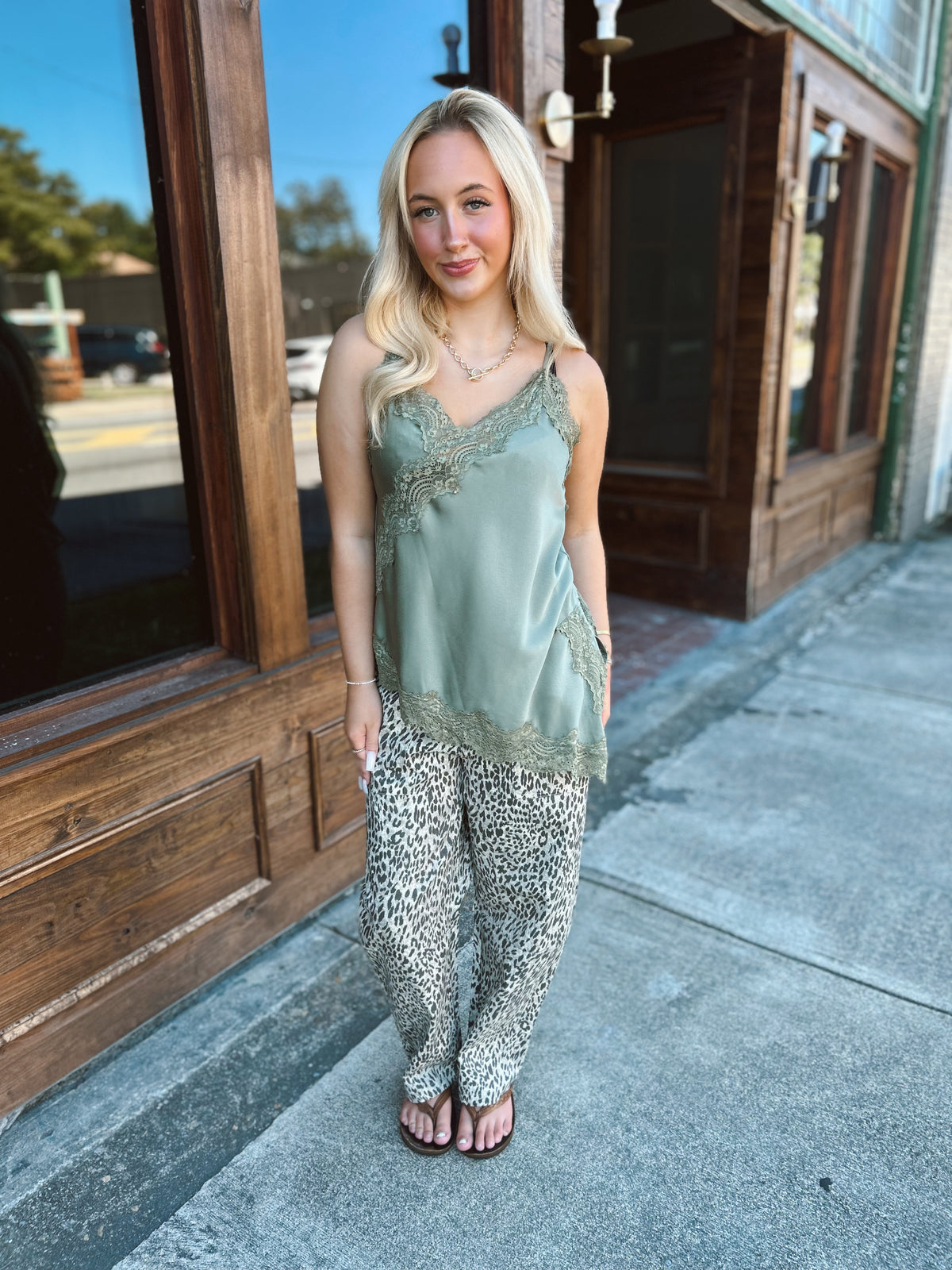 Dusty Olive Asymmetrical Lace Tank