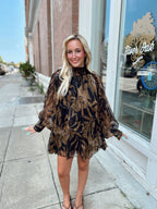 Black/Brown Floral High Neck Dress