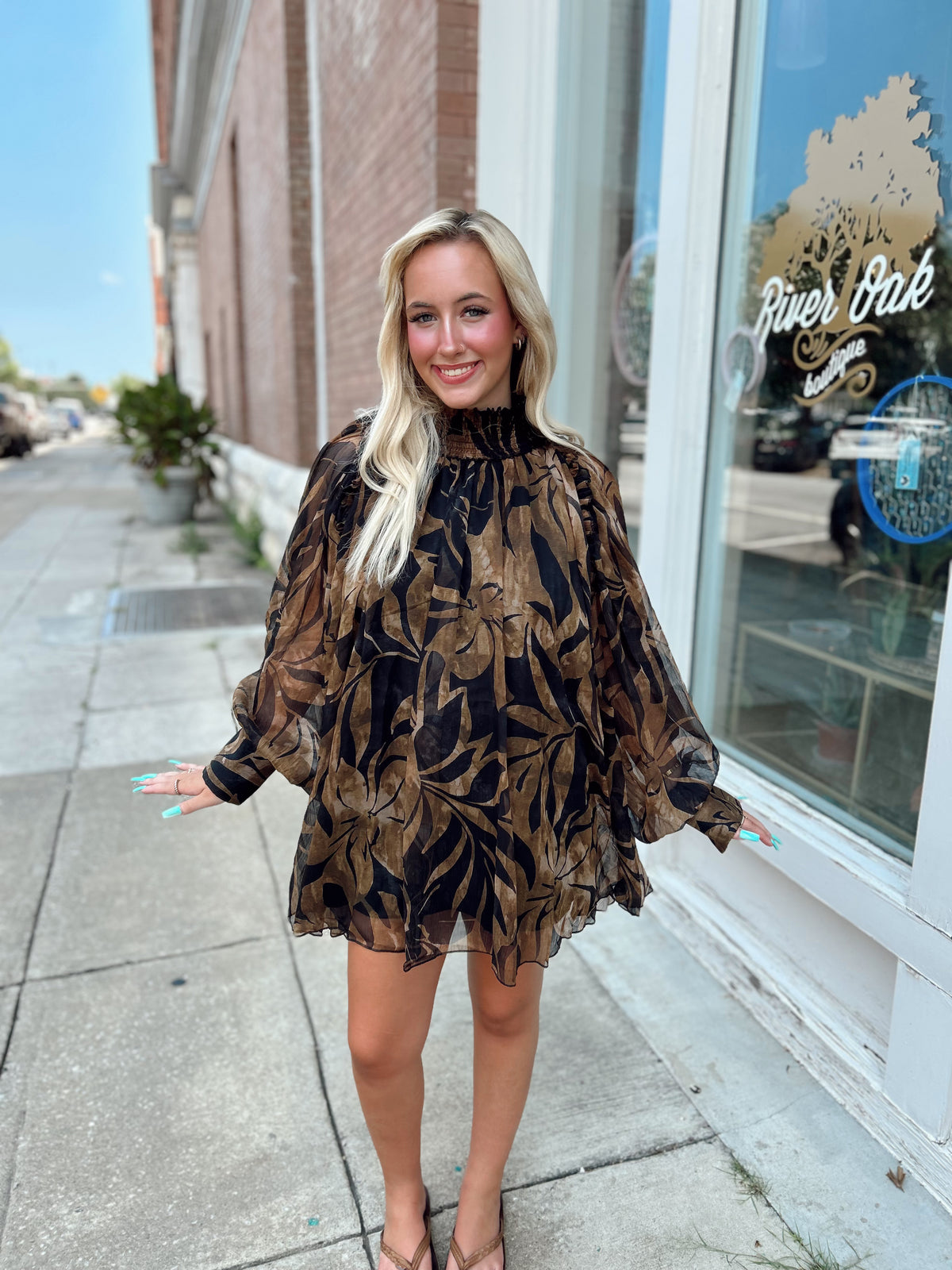 Black/Brown Floral High Neck Dress