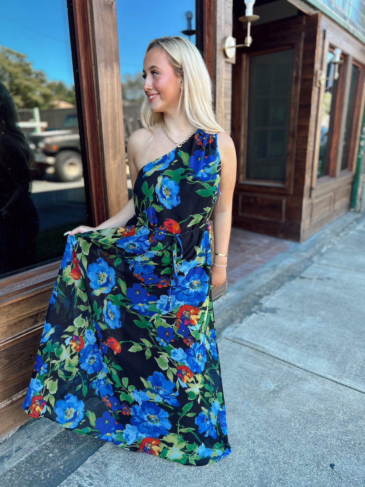 One Shoulder Floral Maxi