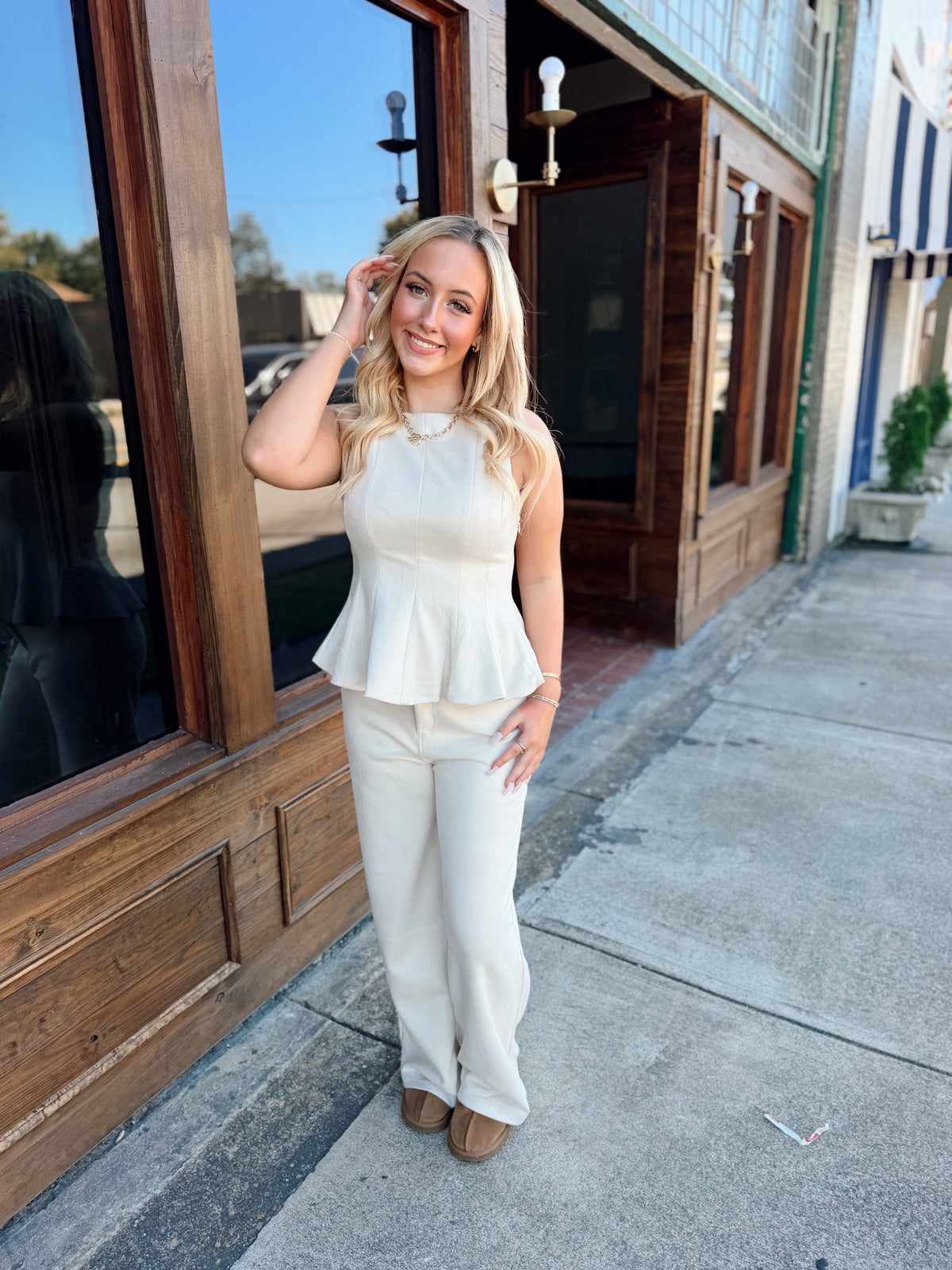 Suede Peplum Top- Cream