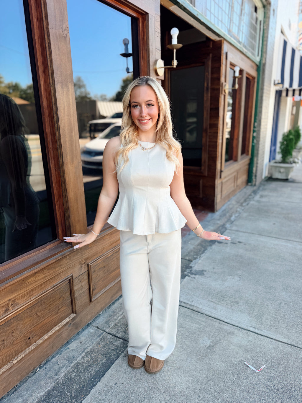 Suede Peplum Top- Cream