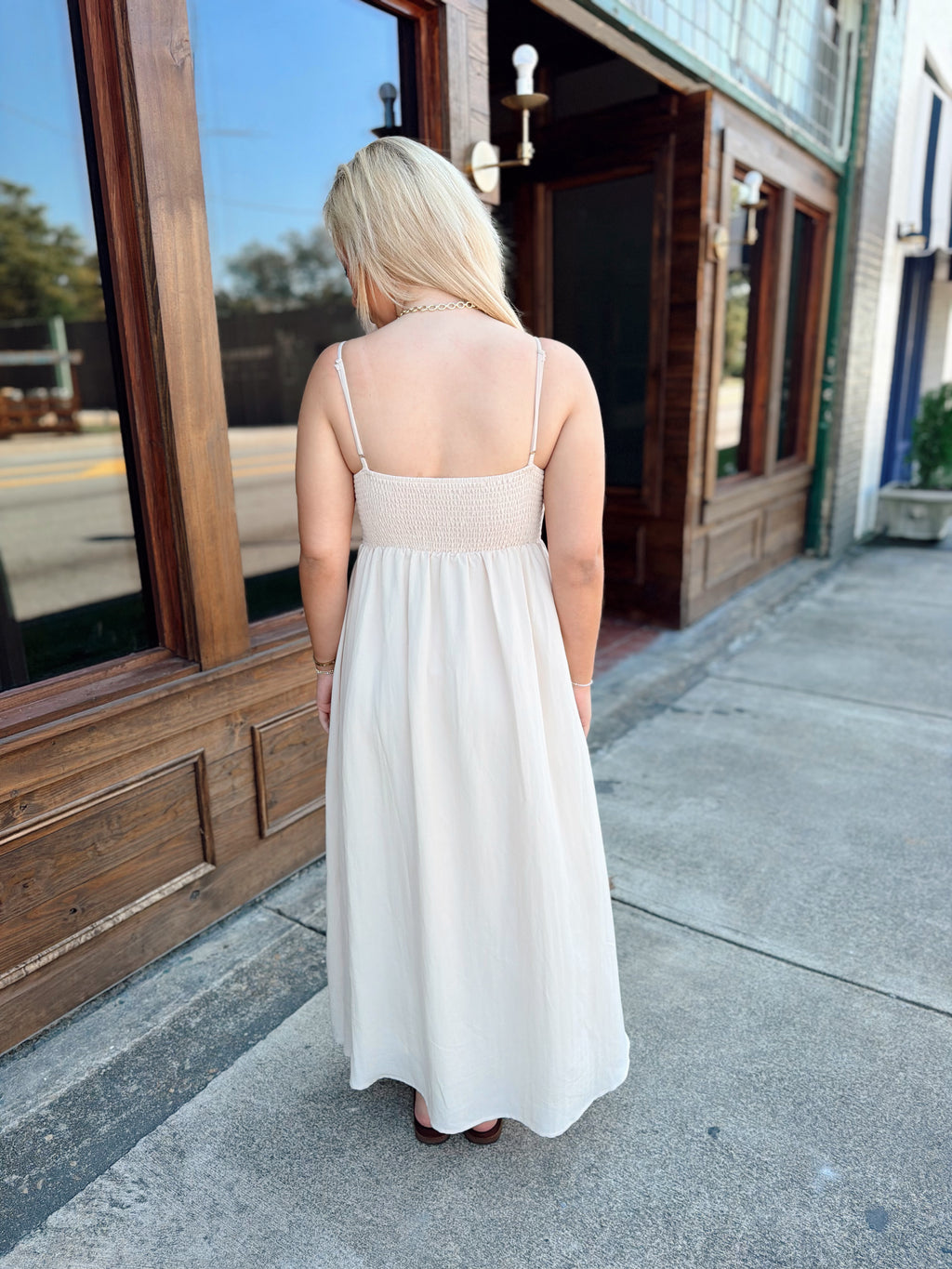 Khaki Pintuck Detail Midi Dress