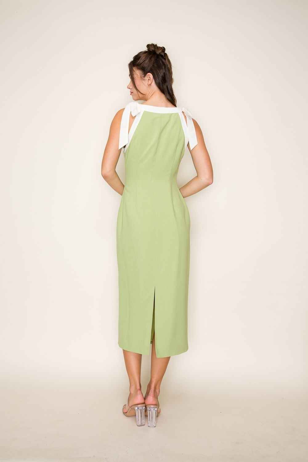 Loveliest Green And White Midi Dress