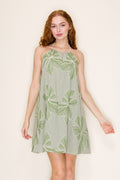 Tiana High Neckline Linen Jacquard Dress