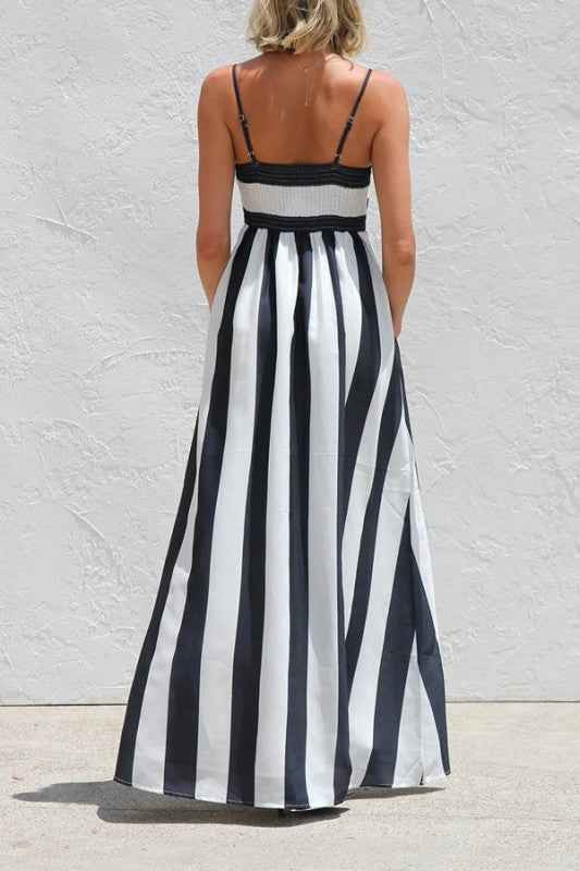 White & Navy Striped Maxi