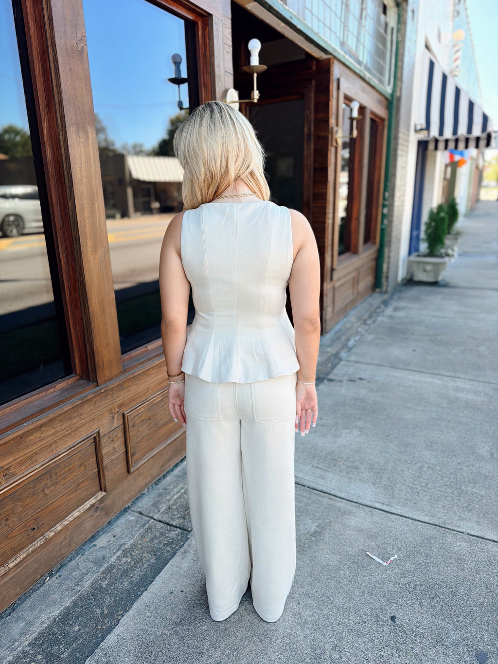 Suede Peplum Top- Cream