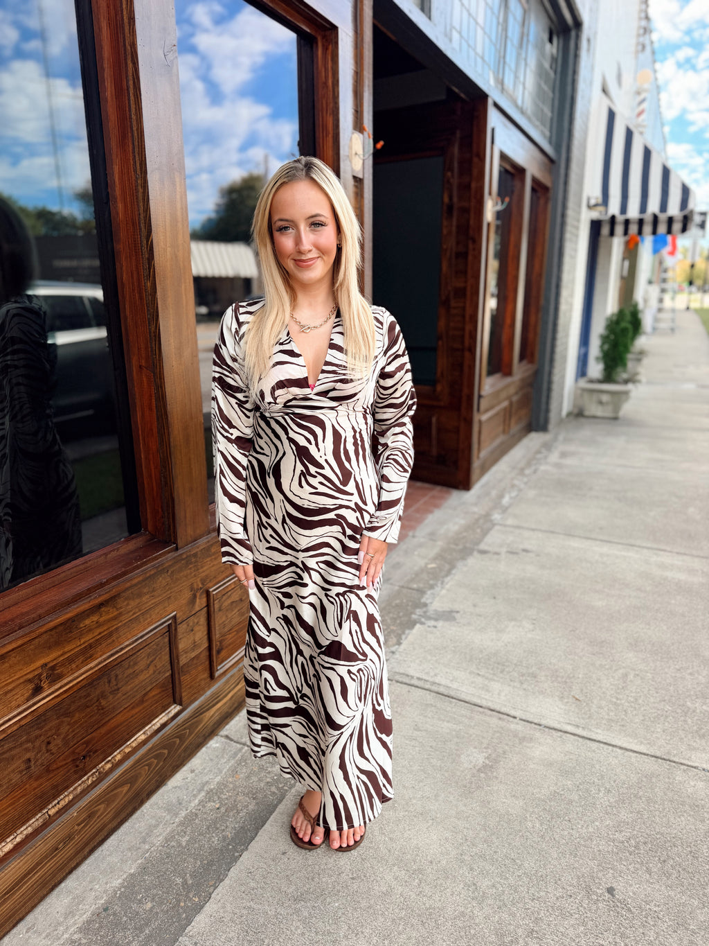 Zebra Print Deep V-neck Maxi Dress
