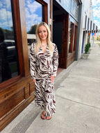 Zebra Print Deep V-neck Maxi Dress