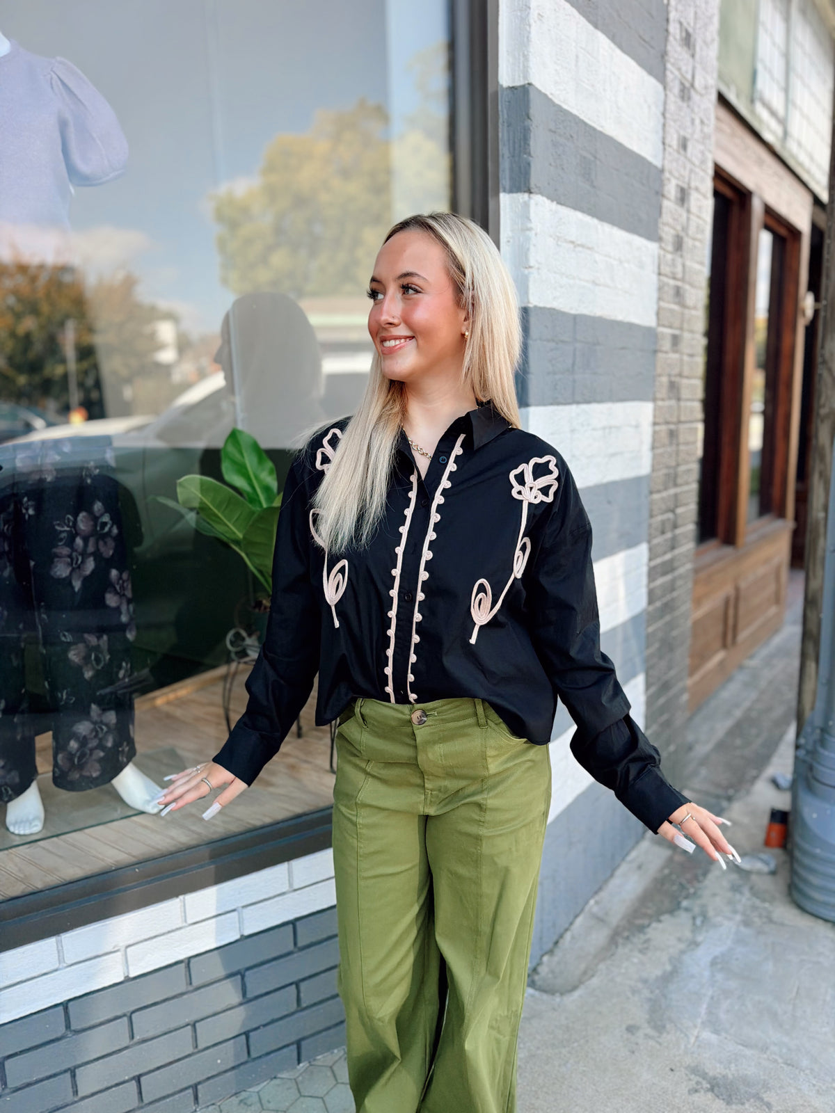 Floral Embroidered Button Up Top