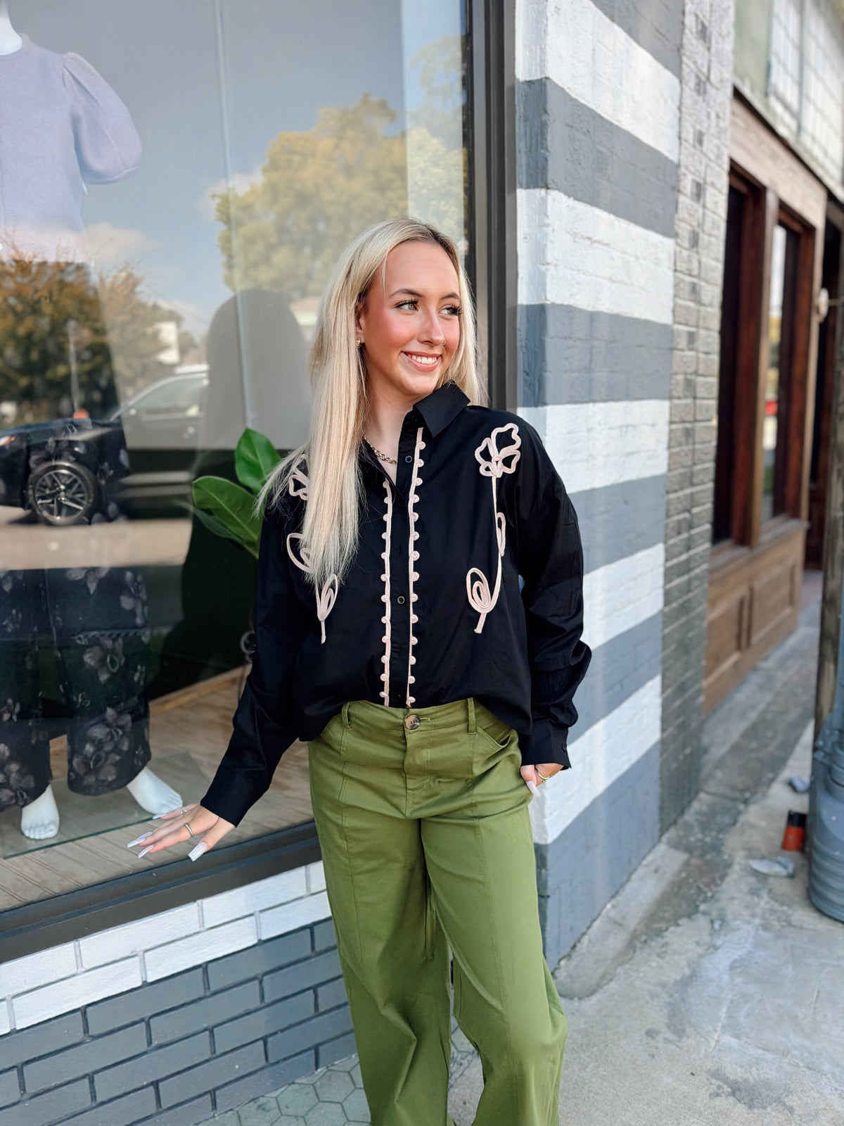 Floral Embroidered Button Up Top