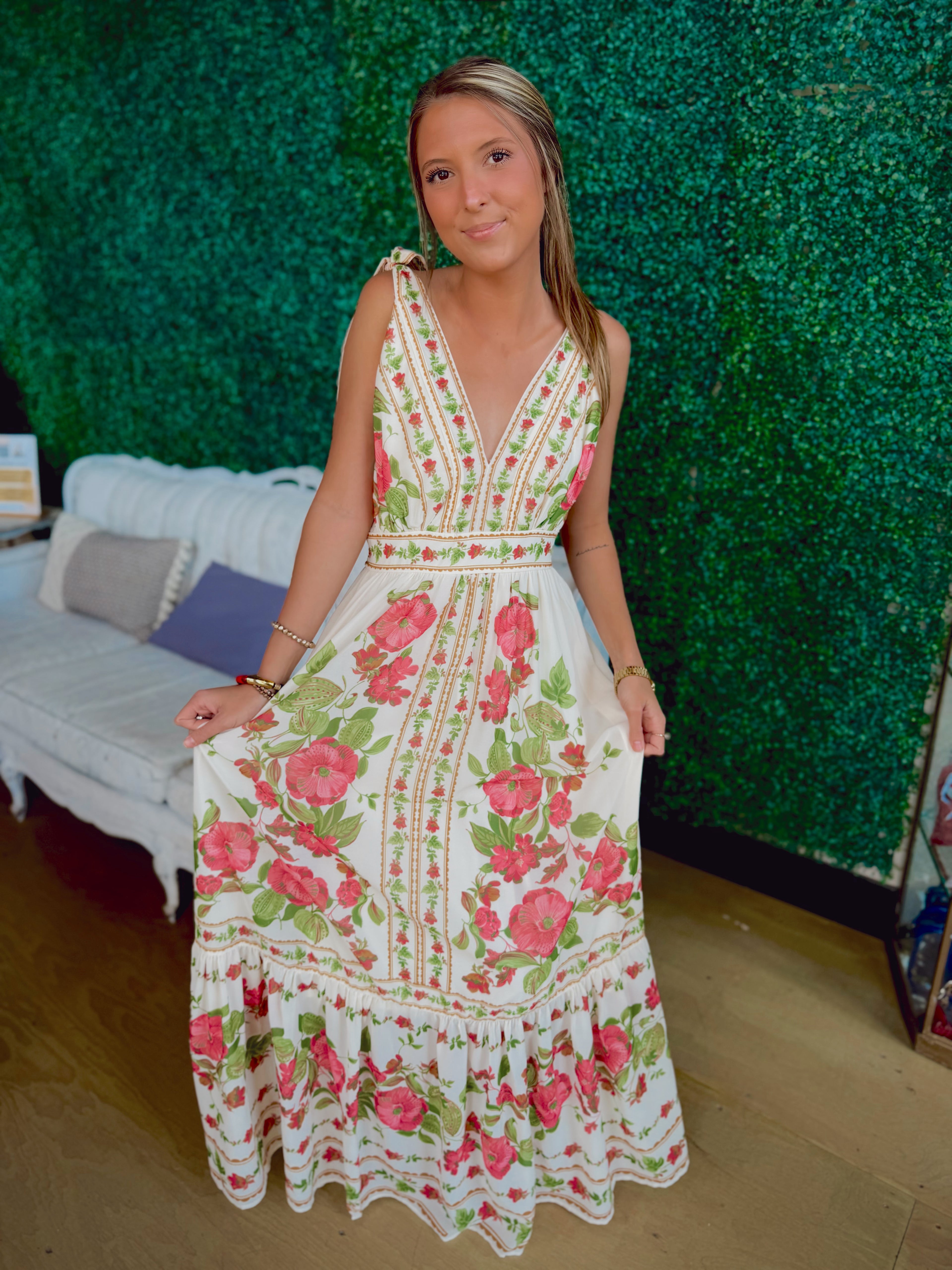 Rose Vine Romantic Floral Maxi Dress
