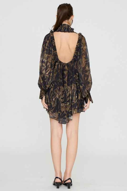 Black/Brown Floral High Neck Dress
