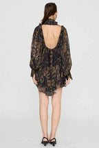 Black/Brown Floral High Neck Dress
