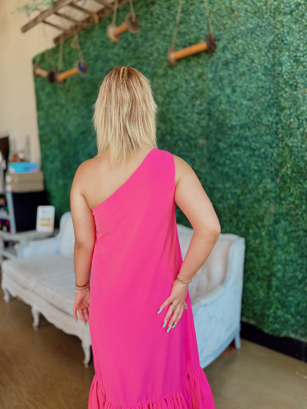 Asymmetrical One Shoulder Maxi- Pink