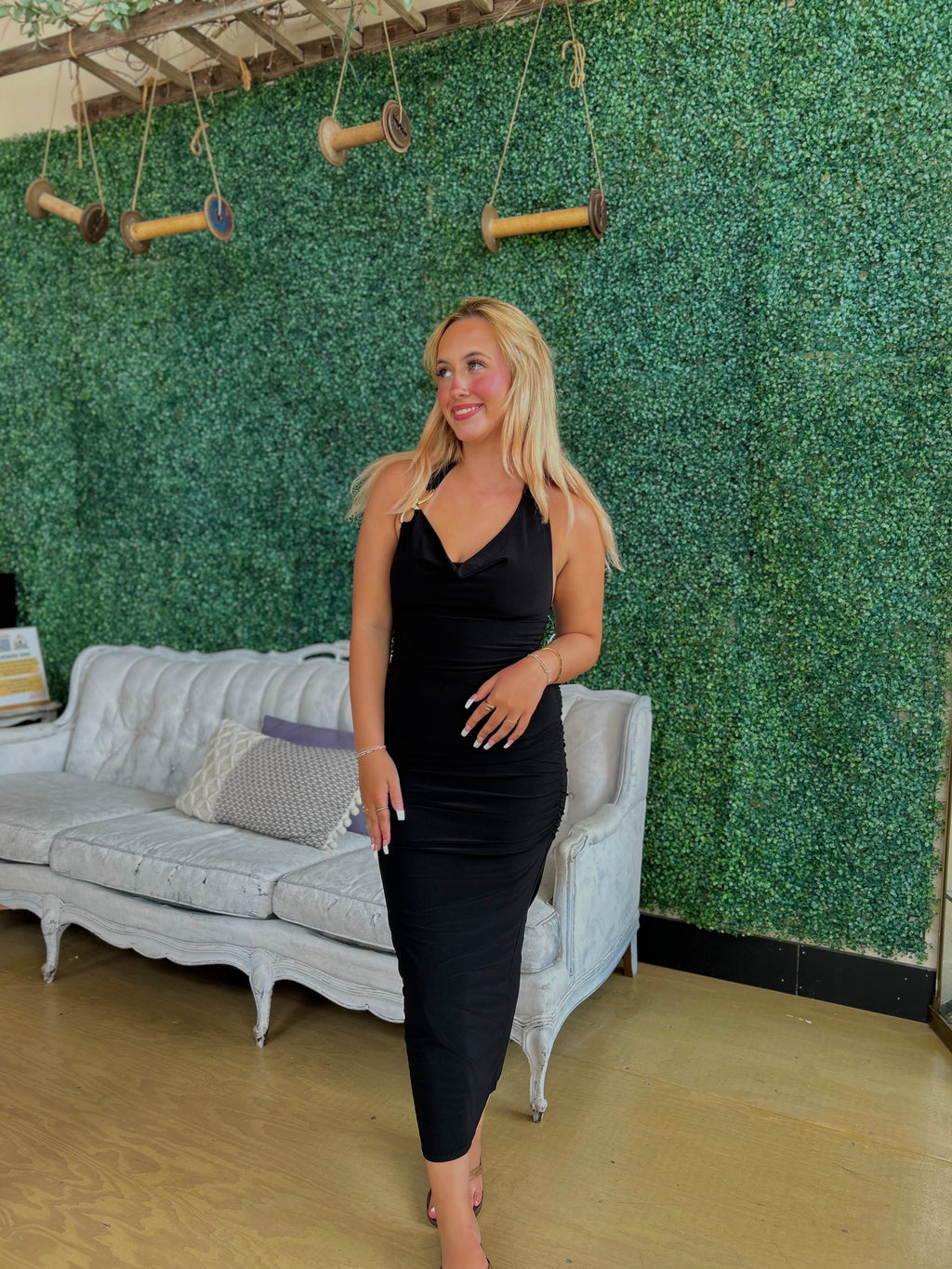 Cowl Neck Halter Maxi Dress With Chain Detail