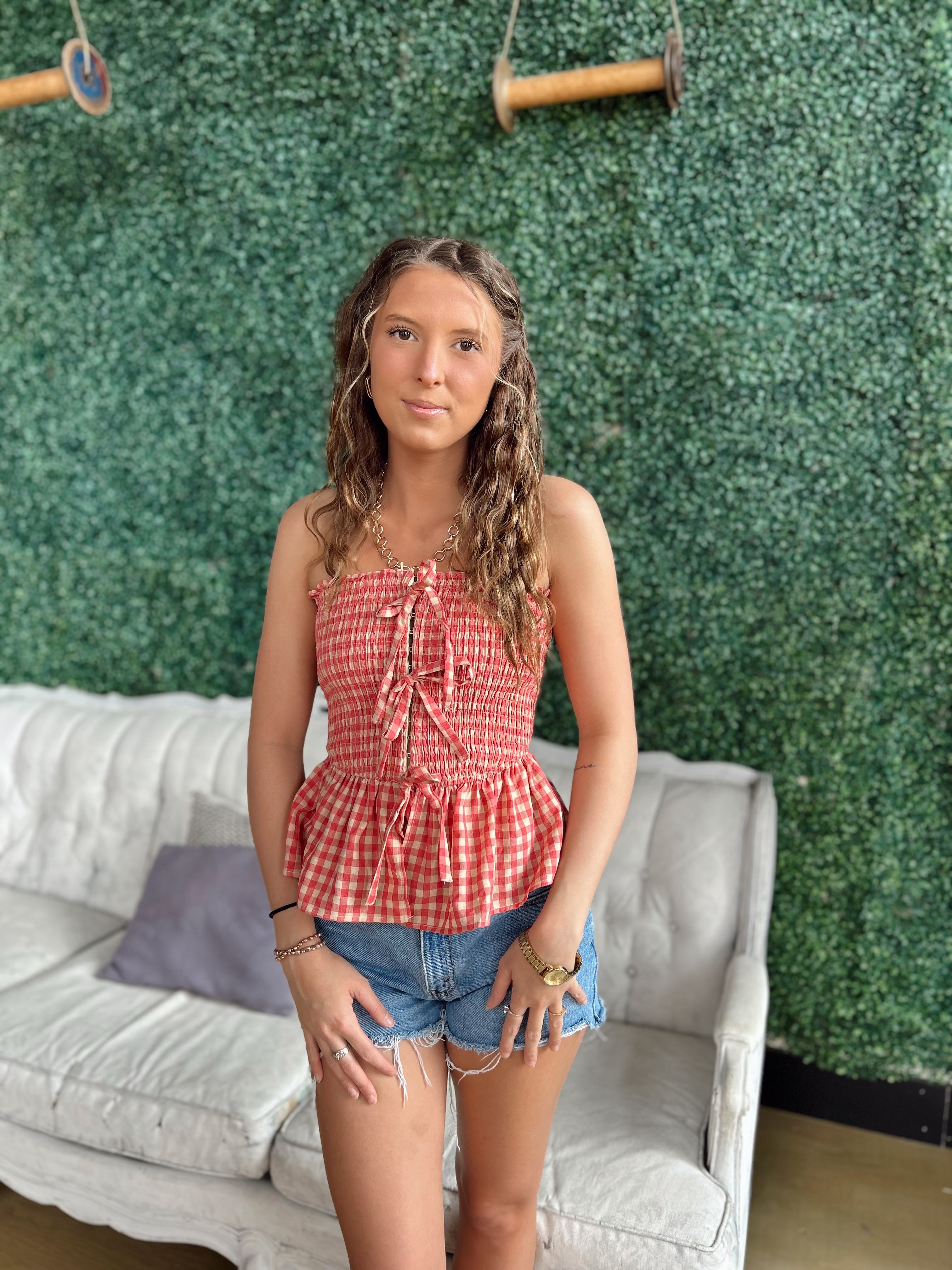 Cherry Smocked And Flared Tube Top