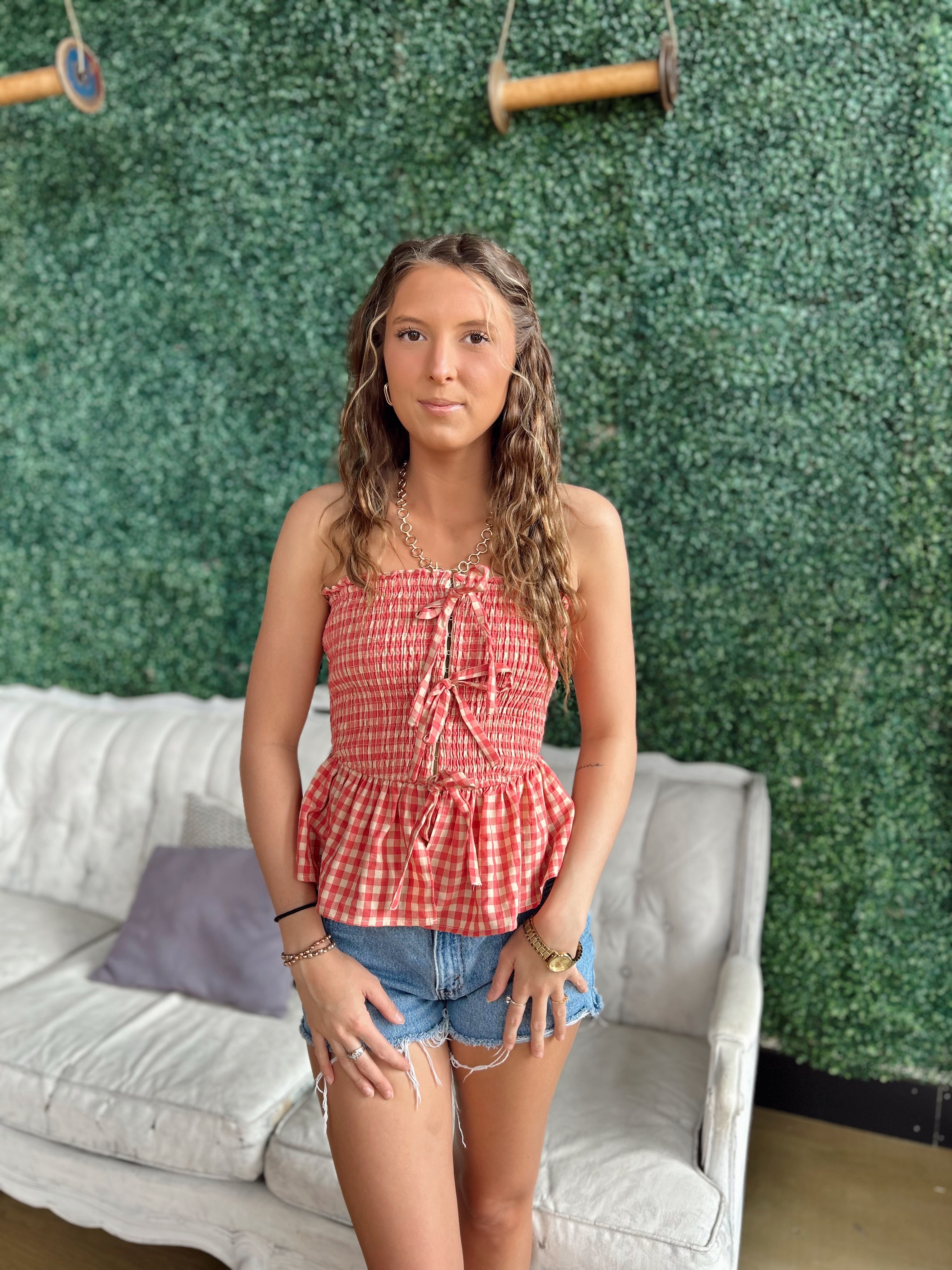 Cherry Smocked And Flared Tube Top