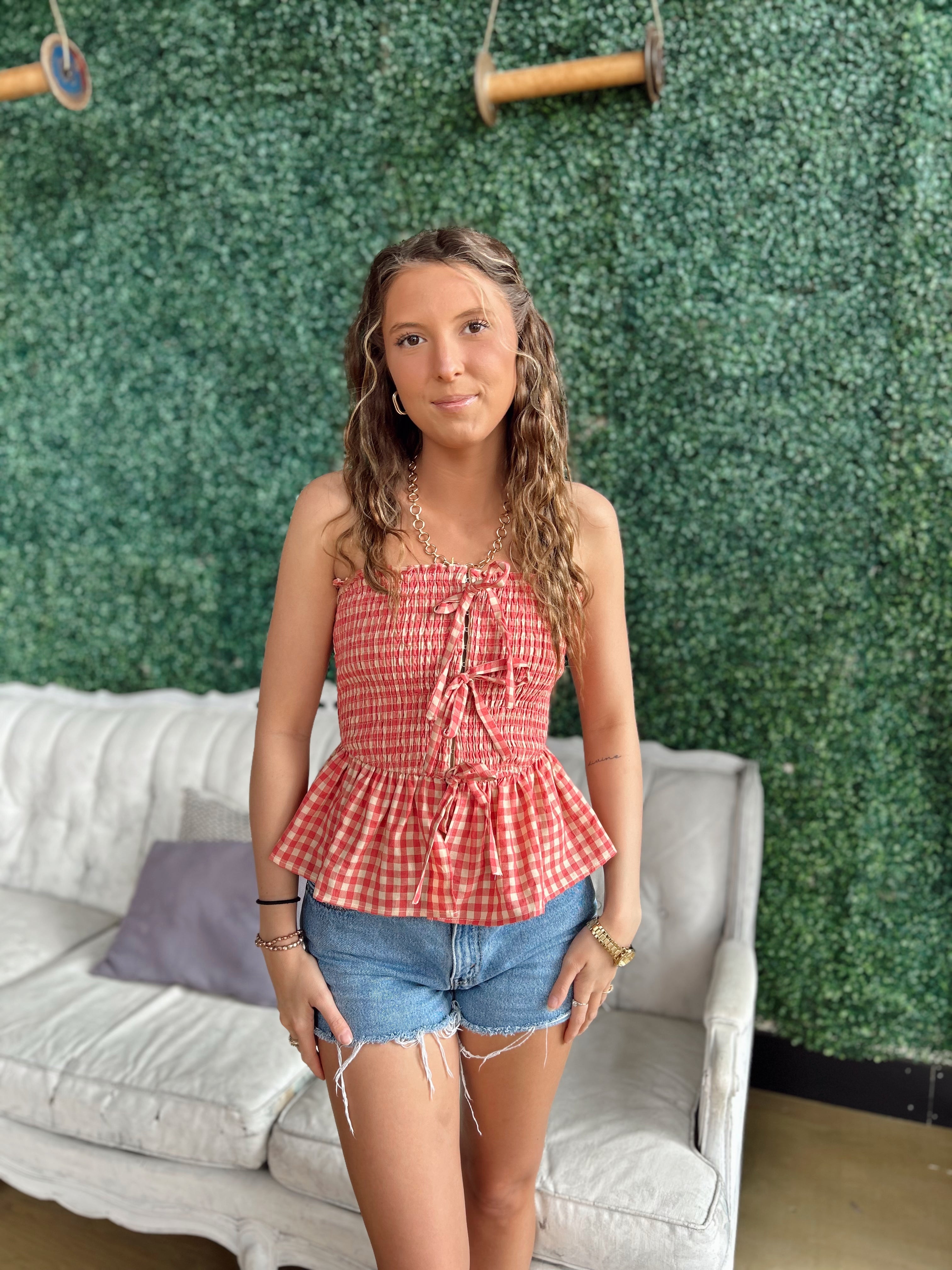 Cherry Smocked And Flared Tube Top