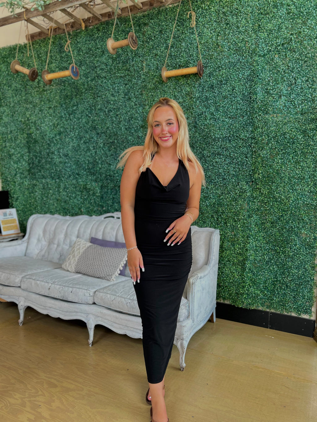 Cowl Neck Halter Maxi Dress With Chain Detail