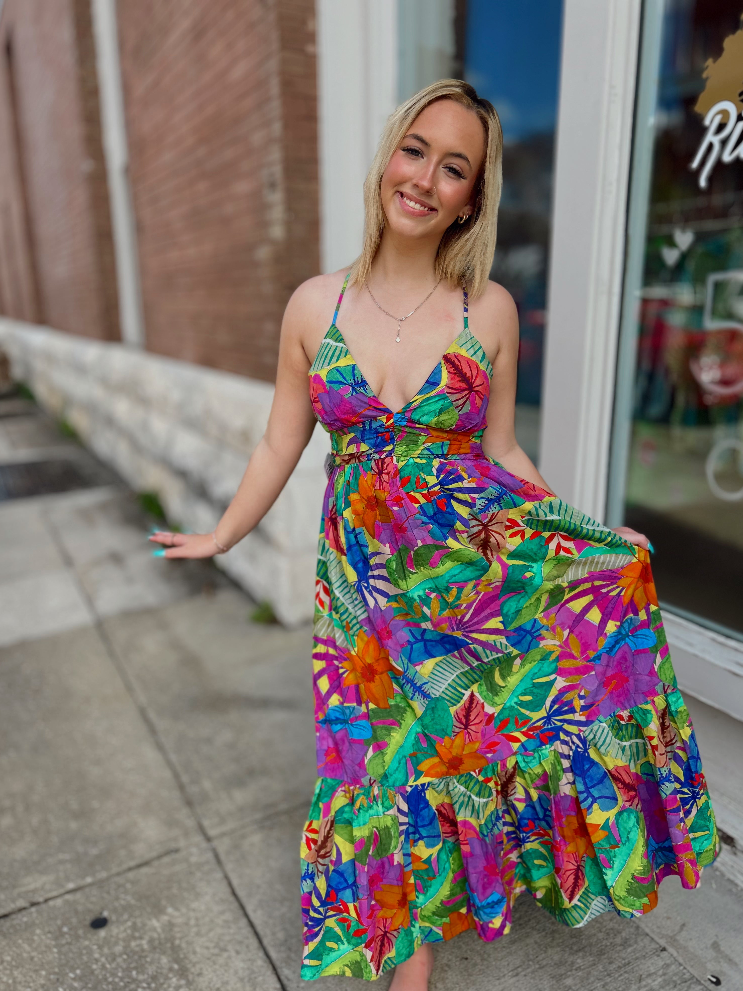 Summer Resort Botanic Maxi Dress