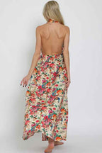 Vibrant Floral Backless Maxi Dress