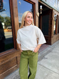 Mock Turtleneck Short Sleeve Pullover Top- Ivory