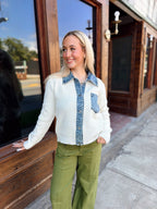 Denim Collared Sweater Cardigan