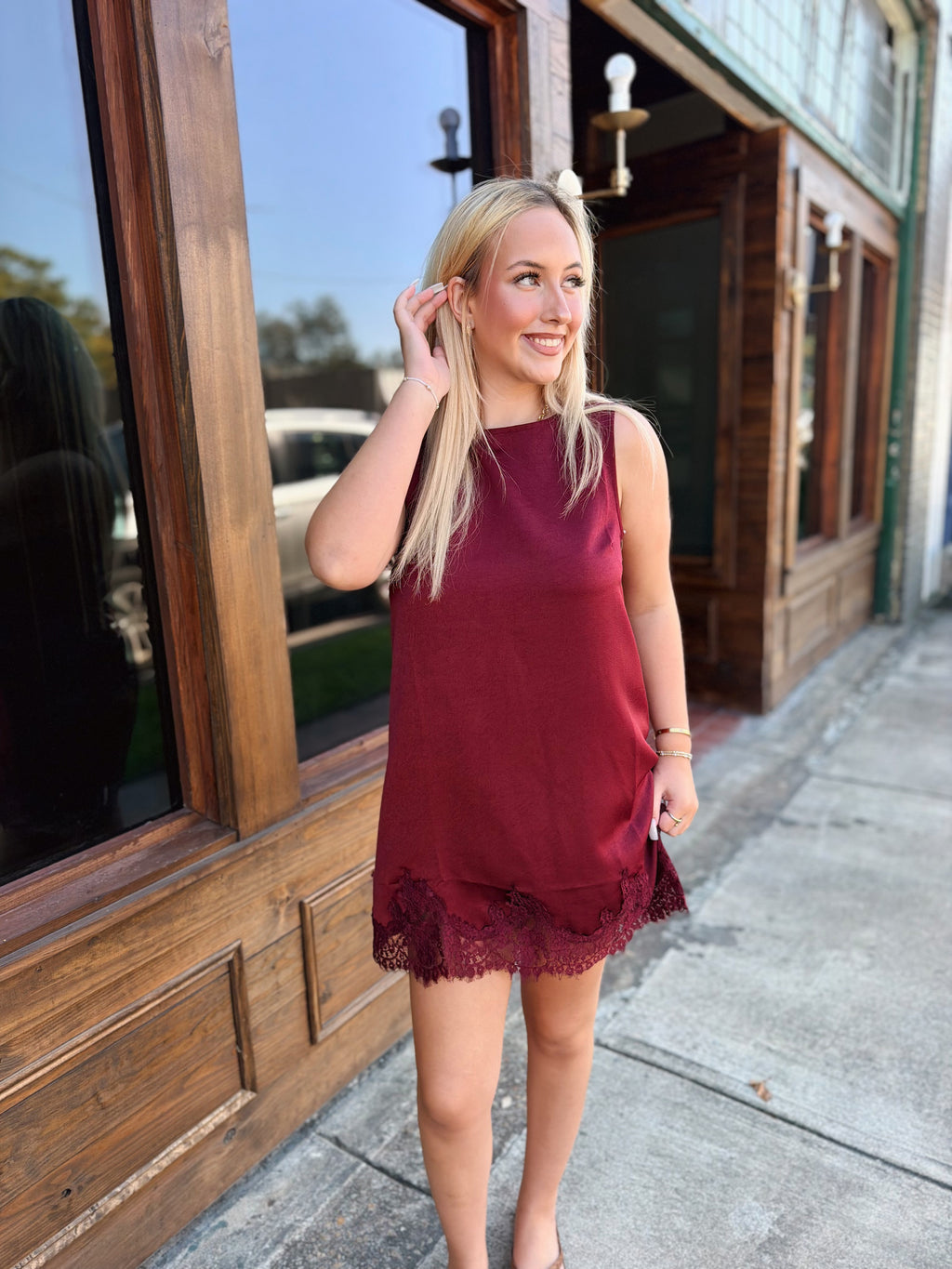 Merlot Silk Lace Trim Dress Dress