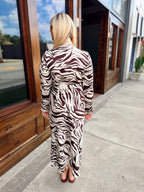 Zebra Print Deep V-neck Maxi Dress