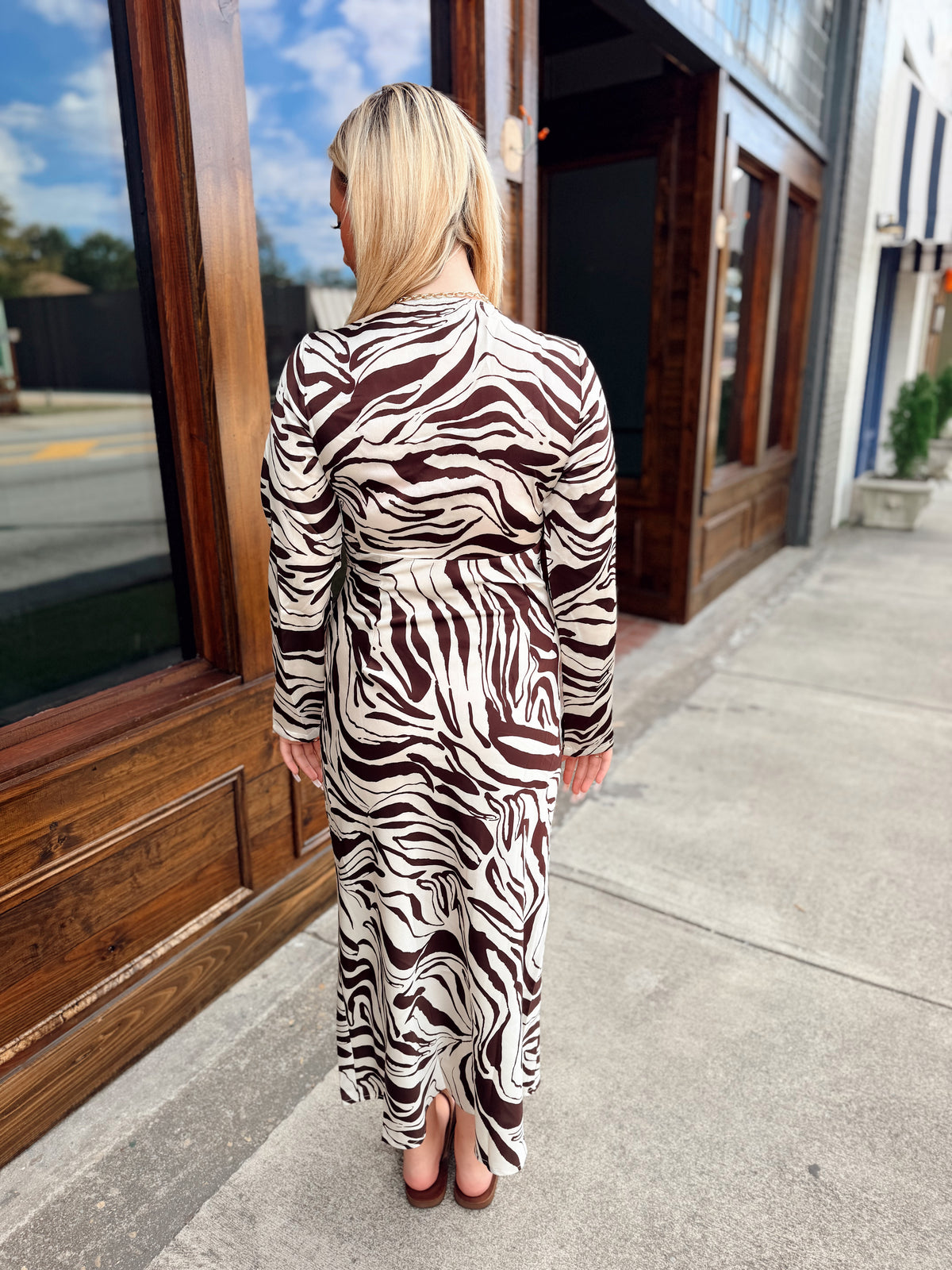 Zebra Print Deep V-neck Maxi Dress