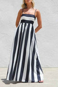 White & Navy Striped Maxi