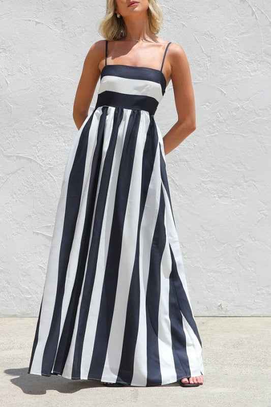 White & Navy Striped Maxi