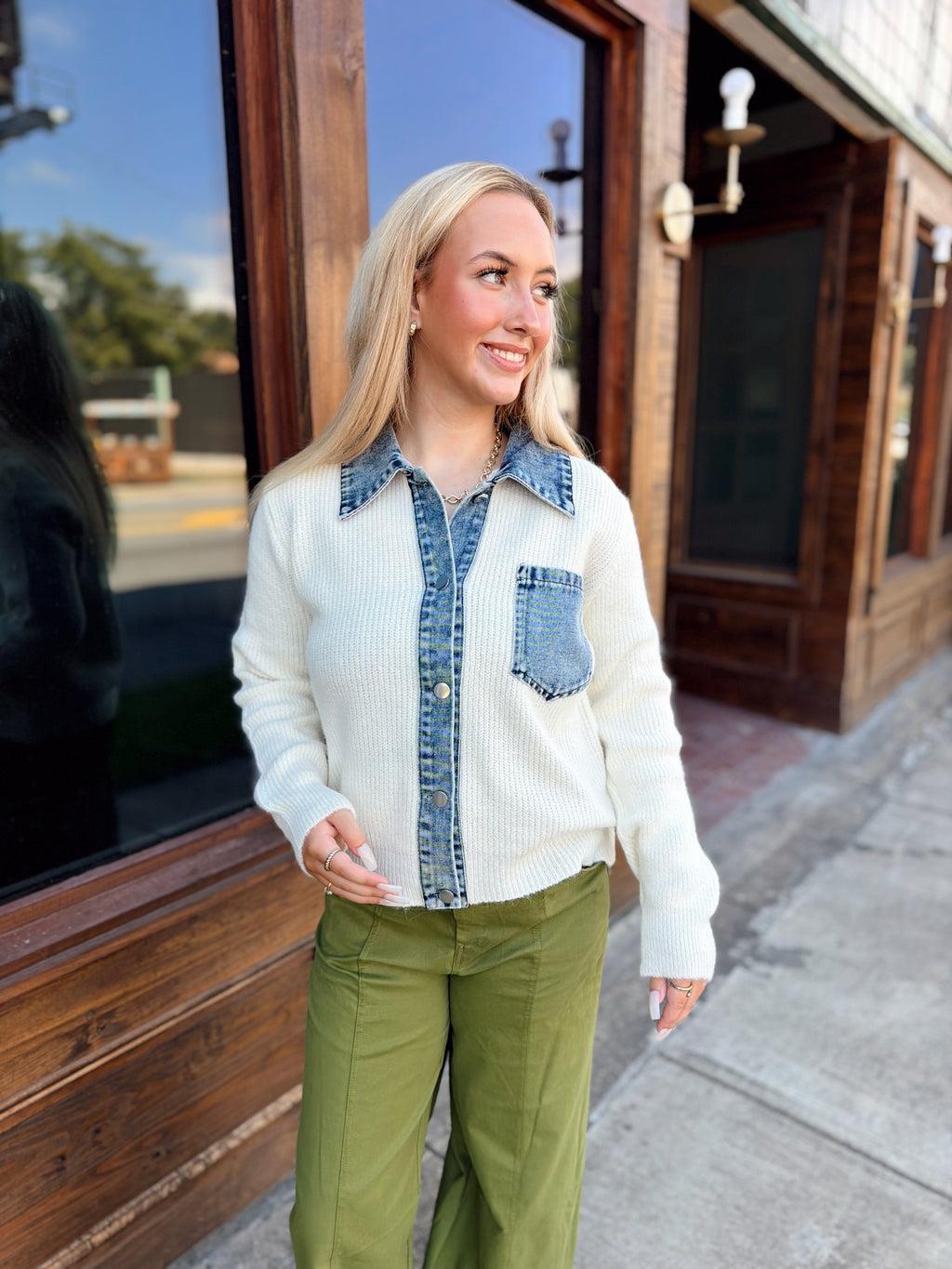 Denim Collared Sweater Cardigan