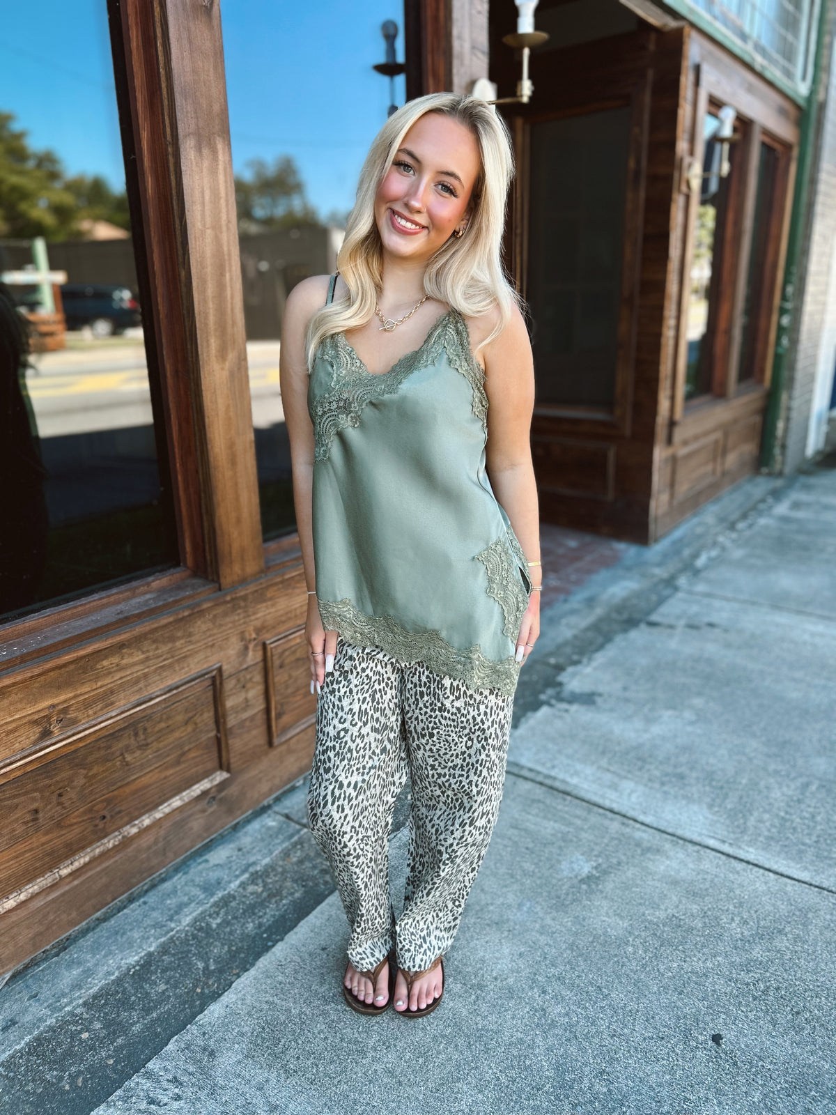 Dusty Olive Asymmetrical Lace Tank