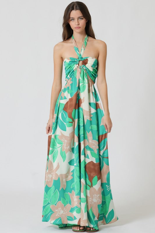 Tropical Halter Maxi Dress
