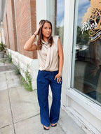 Taupe Satin Draped Wrap Blouse