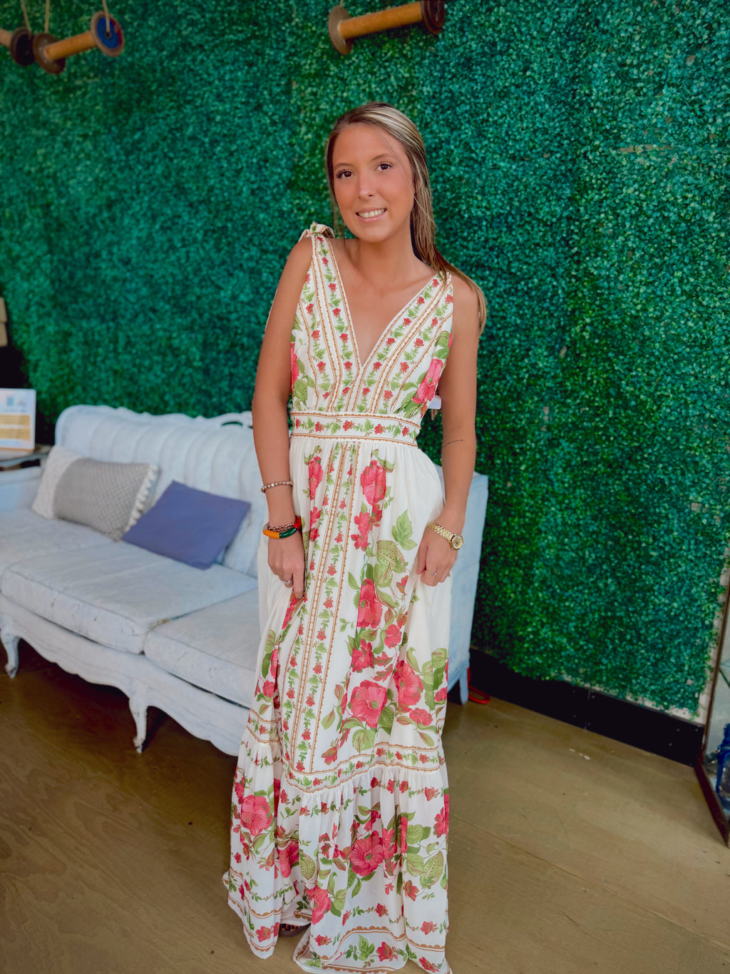 Rose Vine Romantic Floral Maxi Dress
