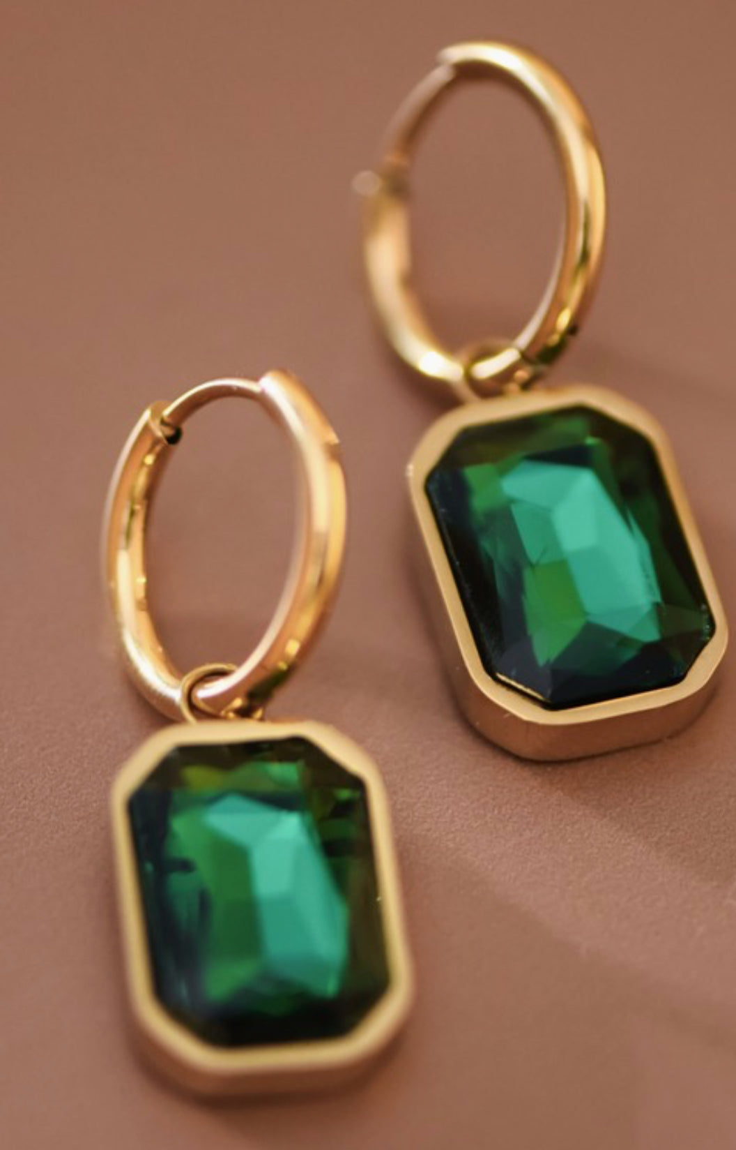 18k Gold Dipped Emerald Jeweled Earrings