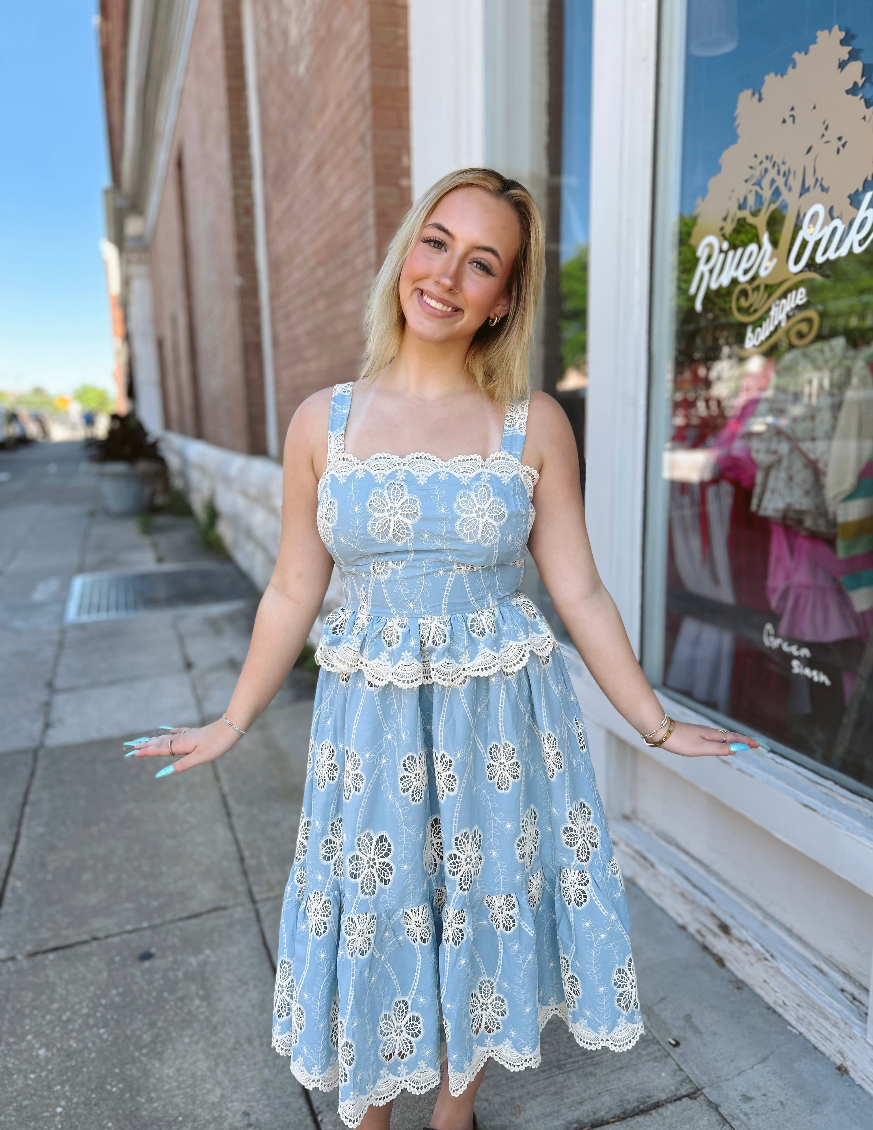 Girlie Girl Floral Lace A-Line Midi Dress